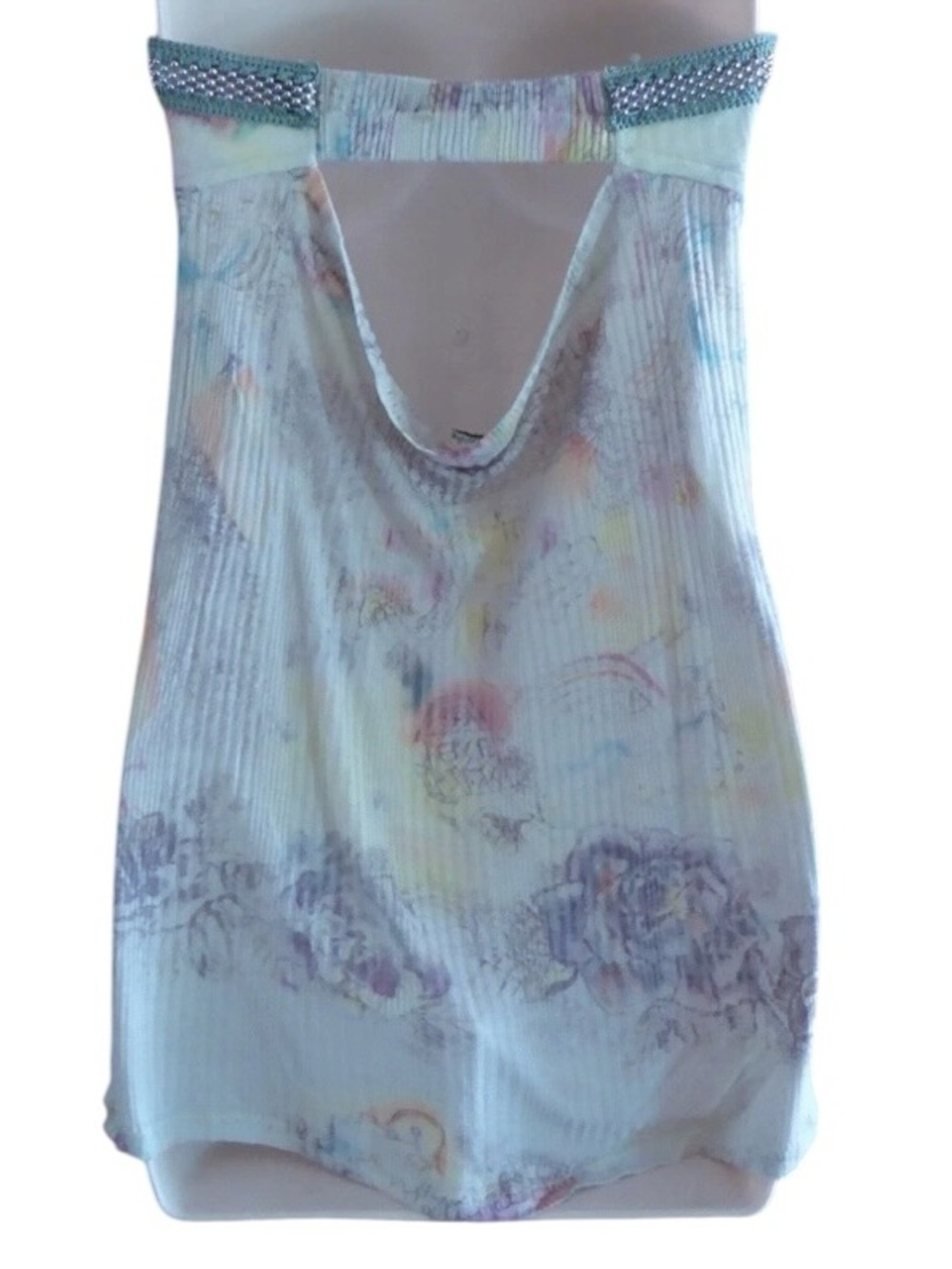 Vintage Free People Beaded Strapless Pastel Floral Cami Tank Top Large Y2K - Picture 3 of 16
